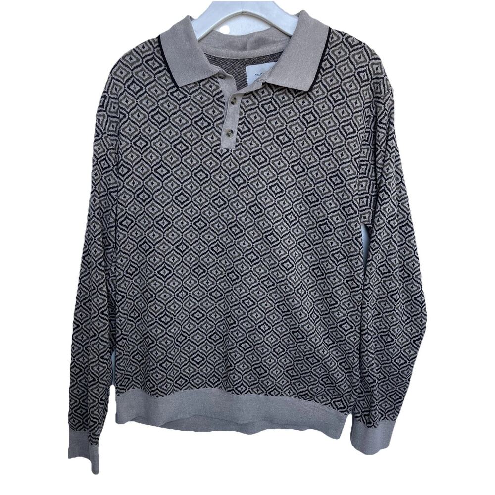 Craft + Flow Men's Long Sleeve Knit Polo Shirt Brown/ Gray/Black Size L Sweater